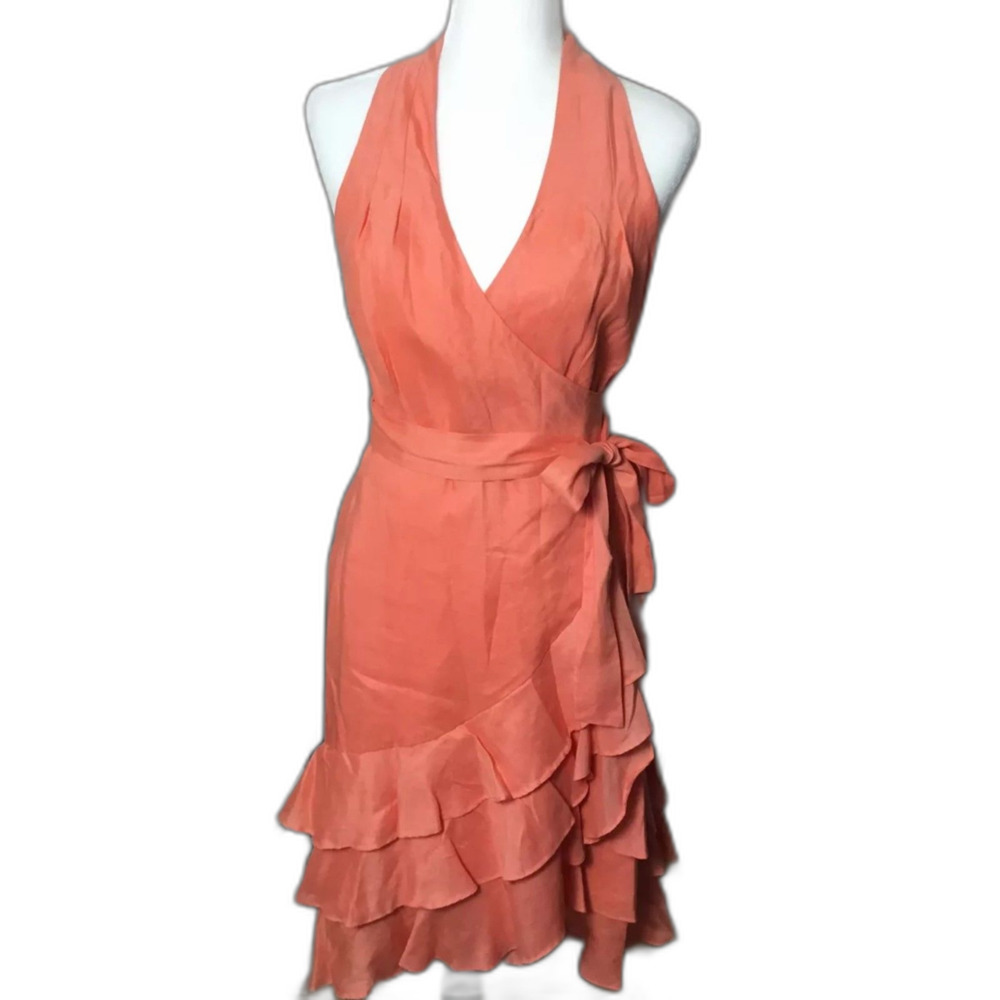 COPY - Lauren Ralph Lauren Orange Linen A-Line Ruffle Halter Midi Wrap Dress